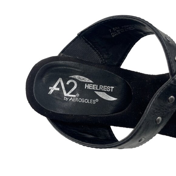 A2 By Aerosoles Black Leather Studded Heeled Sandals 7.5 Heel Rest Technology - Picture 5 of 6